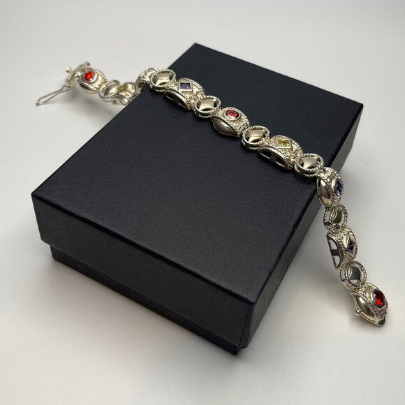 Vintage Sterling Silver Multi-Gemstone Link Bracelet - Preowned - Picture 10 of 10